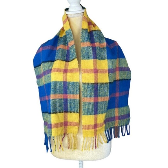 Mens Multicolored Plaid Flannel Fringe Scarf 50” x 12” Inches - Picture 6 of 6